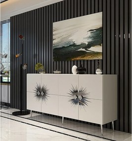 Komoda – 150 cm – Biało-srebrna – Płyta wiórowa pokryta melaminą