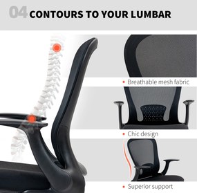 HOMCOM Fotel biurowy Regulacja wysokości Krzesło biurkowe z regulowanym pierścieniem podnóżka, podparciem lędźwiowym, 62 x 59 x 119 cm, Czarny