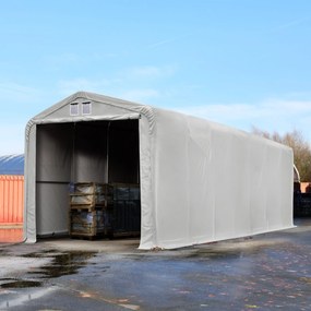 TOOLPORT 4x24m Hala namiotowa - 3,35 m wysokość ścian bocznych z 3,5x3,5m brama, PVC 850, szary, bez statyki - (49496)