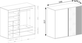 Szafa Przesuwna ALMERIA 199 cm z Lustrem Szafa Trzydrzwiowa Dąb artisan
