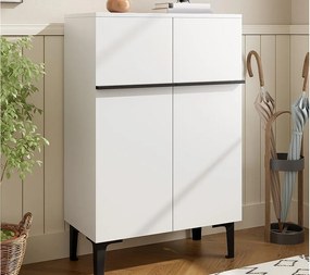 Szafa na buty 95x60x34,5 cm - 2 fronty - Regulowane półki - Wykończenie drewno - Płyty wiórowe - Biały