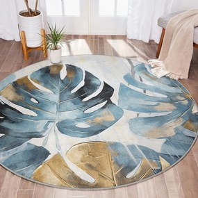 Niebieski okrągły dywan odpowiedni do prania ø 150 cm Golden Leaves – Mila Home