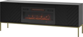 Szafka RTV z kominkiem Aspen 02 czarny/złoty 180 cm