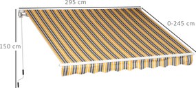 Outsunny markiza, markiza przegubowa, korbka ręczna, balkon, 2,95 x 2,45 m, aluminium, kolor: żółty, szary