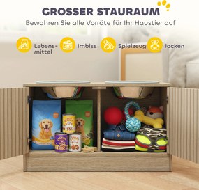 PawHut Stacja karmienia dla psa z 2 miskami ze stali nierdzewnej, szafka na akcesoria, dla dużych psów, akcesoria, drewno | Aosom PL