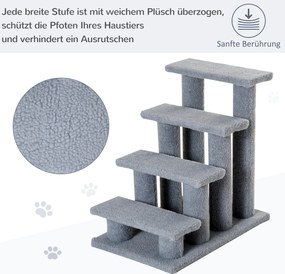 PawHut schody dla zwierząt kota i psa 4 stopnie wygodne wejście szare 635x43x60cm | Aosompl