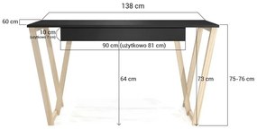 Czarne minimalistyczne biurko z szufladą - Molly 3X