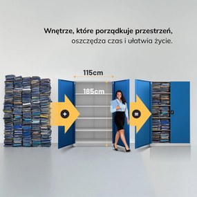 Szafa biurowa na akta szeroka Jan II 115x40x185 cm szary/niebieski