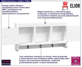 Biała Półka Ścienna Z Wieszakami Na Klucze P1-D30