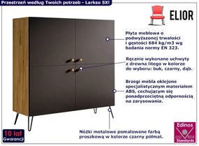 Komoda w stylu loft z półkami dąb craft + czarny - Larkso 5X