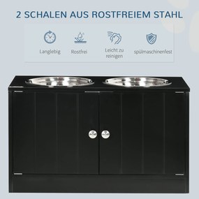 PawHut Podniesiona stacja żywieniowa z 2 miskami ze stali nierdzewnej i 44 L przestrzenią do przechowywania, Drzwi magnetyczne, Dla dużych psów, Czarny