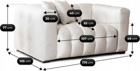 Sofa MODERNO 2S Dwuosobowa Kremowa Welurowa Glamour