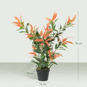 HOMCOM Sztuczna Photinia 90 cm roślina sztuczna z 300 liśćmi, z regulowanymi gałęziami, 45 x 45 x 90 cm, Czerwony+Zielony | Aosom PL