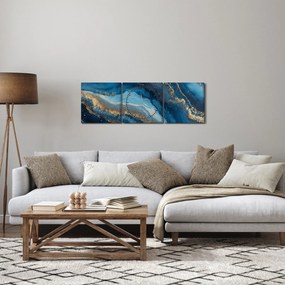 Obraz - Niebieska marmurowa abstrakcja (z zegarem) (90x30 cm)
