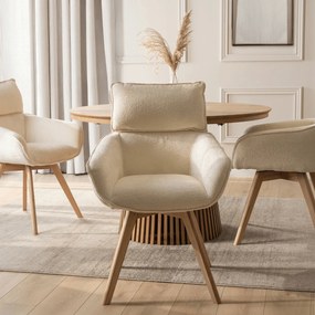 Krzesło Tapicerowane Obrotowe DIAS Kremowe Nowoczesne Boucle