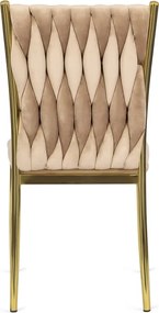 Krzesło Tapicerowane Plecione do Salonu DAN Beżowe Welurowe Nowoczesne Glamour