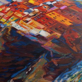 Obraz - Wieś na wybrzeżu Cinque Terre, Włoska Riviera, nowoczesny impresionism (125x70 cm)
