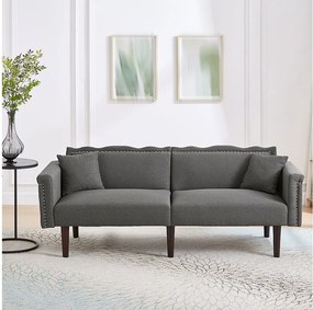 Sofa 2-osobowa z regulowanymi oparciami - 176 x 72 x 72 cm - Tkanina bawełniano-lniana i metalowe nogi - Szara