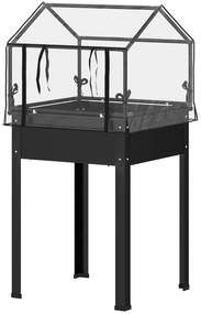 Outsunny Wysoki grządek z dachem szklarniowym, Podwyższona skrzynka na rośliny z otworami drenażowymi, 60 x 60 x 120 cm, Czarny