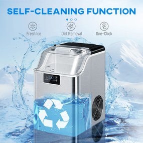 HOMCOM Kostkarka do lodu, dozownik kostek lodu, maszyna do lodu, 20 kg/24h kostkarka z 2,1 l zbiornikiem, Srebrny