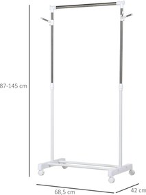 HOMCOM Mobilny wieszak na ubrania z regulowaną wysokością, z dolną półką, 4 koła, Biały