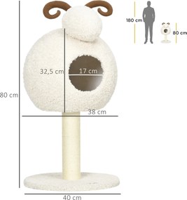 HOMCOM Drapak dla Kotów, w Designie Owcy, Jaskinia dla Kota i Słupek do Drapania, Poduszka nadająca się do prania, Kremowy + Brązowy