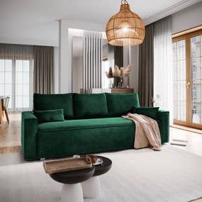 Masseno Sofa ALATRI z funkcją spania i pojemnikiem na pościel, Rozkładana sofa - Butelkowa zieleń, MONOLITH 37
