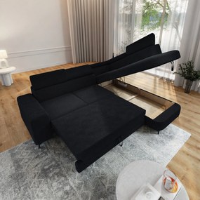 Masseno Narożnik ALVORO z funkcją spania i pojemnikiem na pościel Narozniki L, Rozkładana sofa - Czarny, QUELLE 100
