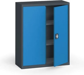 Szafa metalowa, 1150 x 950 x 400 mm, 2 półki, grafitowy/niebieska