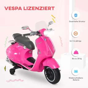 HOMCOM Elektryczny motocykl dla dzieci z muzyką MP3, światłami, 3-6 lat, skóra ekologiczna, metal, 108 x 49 x 75 cm, Różowy