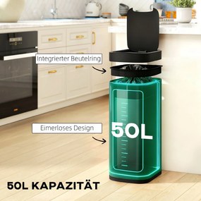 HOMCOM 50L kosz z sensorem, bezdotykowy kosz kuchenny z czujnikiem ruchu, odporny na odciski palców | Aosom PL