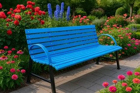 Niebieska ławka ogrodowa z podłokietnikami 120 cm F8-N25