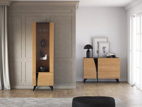 Witryna do salonu HESTIA 1W1D 58cm dąb/czarna prawa ML MEBLE