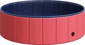 PawHut Basen dla psów brodzik do pływania kąpielowy czerwony tworzywo i drewno Ø100x30cm | Aosom PL