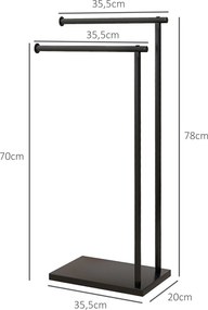HOMCOM Wolnostojący wieszak na ręczniki z 2 drążkami, czarny, 35,5x20x78 cm | Aosom PL