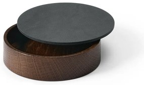 Antracytowo-brązowy drewniany/ze skóry ekologicznej pojemnik z pokrywką/dekoracyjny ø 11x3,5 cm Circle Nupo – LIND DNA