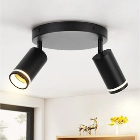 NETTLIFE 2-płomienna lampa sufitowa LED - czarna lampa sufitowa GU10 Obrotowy reflektor Drewniany kinkiet Reflektor ścienny do salonu sypialni Bez żarówki