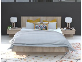 Łóżko z szafkami nocnymi 140 × 190 cm – Kolor: Naturalny + Materac – MARVELLOUS