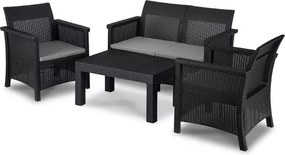 Zestaw mebli ogrodowych Amilio czarny technorattan sofa 2 fotele stolik taras balkon ogród