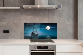 Szkło do Kuchni na Ścianę Statek nad Morzem w Blasku Księżyca