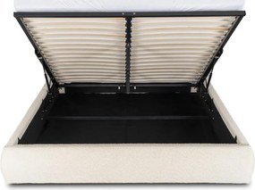 Łóżko Tapicerowane 160x200 cm BRISTOL ze Stelażem i Pojemnikiem Dwuosobowe Boucle Kremowe