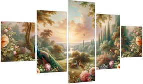 Obraz - Pawie w ogrodzie (125x70 cm)