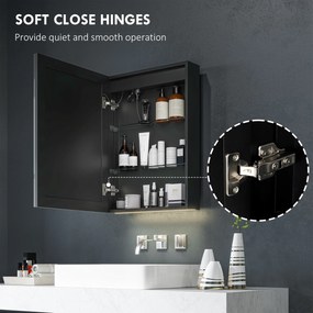 HOMCOM Szafka łazienkowa z lustrem LED, 50 x 70 cm, ściemnialna, przeciwmgielna, Czarna