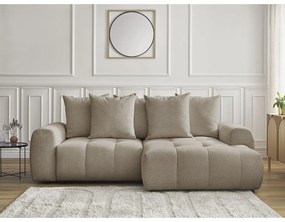 Beżowy rozkładany/ze schowkiem narożnik z tkaniny szenilowej (prawostronny/z szezlongiem) Roxelane – Bobochic Paris