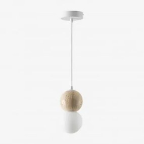 Lampa Sufitowa Ø10 Cm Z Trawertynu Z Kulą Szklaną Davise Biała - Sklum