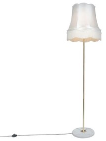 Retro lampa podłogowa mosiądz z kloszem babcinym beżowym 45 cm - Kaso Retro Oswietlenie wewnetrzne