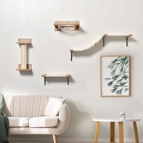 PawHut Ścianka Wspinaczkowa dla Kotów 4-częściowa Brązowa 100x25.5x17.5cm | Aosom PL