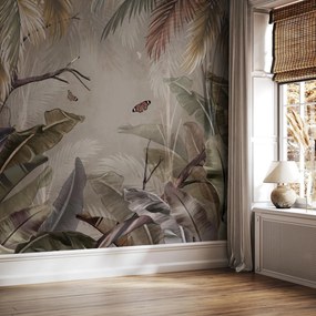 Fototapeta – Dżungla na ścianie z motylami (196x136 cm)