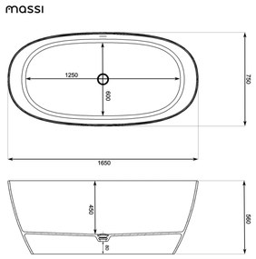 Wanna wolnostojąca VALO owalna biała z konglomeratu 165 x 75 cm bez przelewu cienki rant | Różne kolory korków : Kolor korka - Chrom