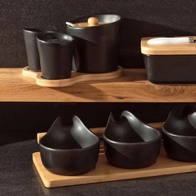 Florina Zestaw cukiernica, solniczka i pieprzniczka na bambusowej podstawce Adria, czarny